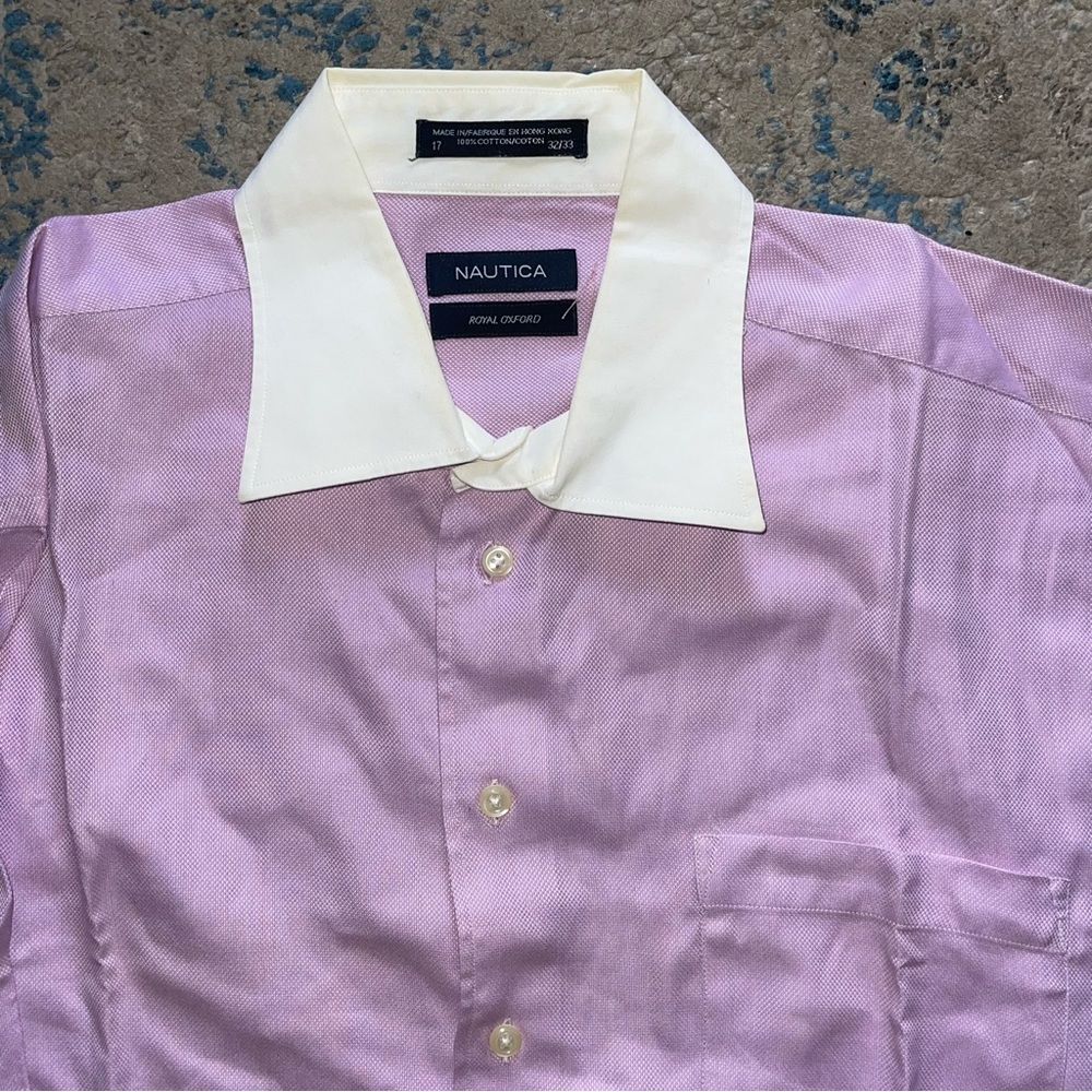 Nautica Royal Oxford Mens Button Down Shirt Pink White Long Sleeve Sz 32-33